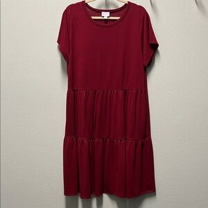 LulaRoe Ariel Red Tiered Short Sleeve Dress